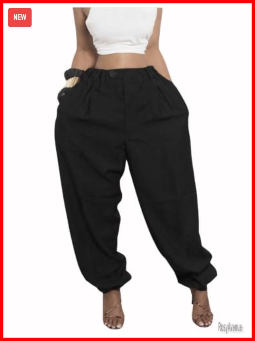 Women's Baggy High Waisted Tapered Harem Pants with Pockets